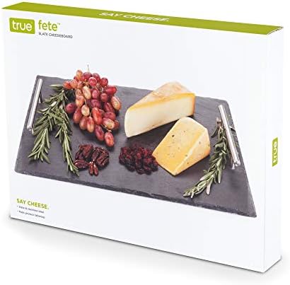 True Fete Slate Cheese Board and Chalk Set, Natural Slate with Velvet Backing, 15.75" by 11.75", Cheese Service, Entertaining Gift Set