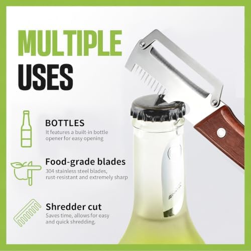 3-in-1 Vegetable Peeler with Scallion Shredder & Bottle Opener, Professional Stainless Steel Potato Peeler with Ergonomic Wood Handle, Rust-Resistant & Heavy Duty Kitchen Tool (2)