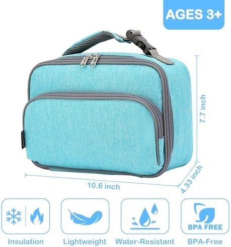FlowFly Kids Lunch box Insulated Soft Bag Mini Cooler Back to School Thermal Meal Tote Kit for Girls, Boys, Sea Blue