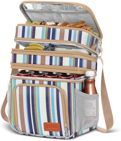 ZRSUN Insulated Lunch Bag for Women Men, Reusable 3 Layers Lunch Box Women, Expandable Reusable Water-resistant Lunch Box for Work Travel Office Picnic Hiking (Stripe)