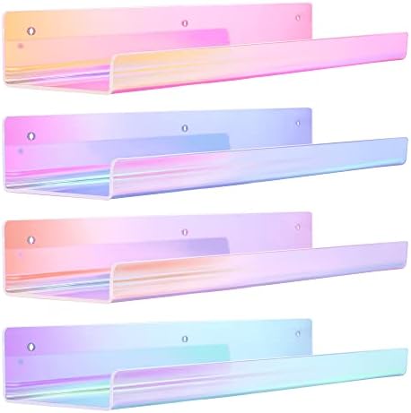 upsimples 4 Pcs 15" Iridescent Acrylic Shelves for Wall Decor and Display