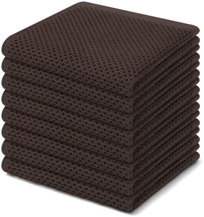 Homaxy 100% Cotton Waffle Weave Kitchen Dish Cloths 8-Pack, Dark Brown