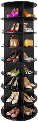 SpaceAid 8 Tier Rotating Shoe Rack Tower, Spinning Shoe Display Lazy Susan, Revolving 360 Shoe Rack Storage Round Carousel, Vertical Handbag Rotate Shoes Closet Organization (8-Tier Black)