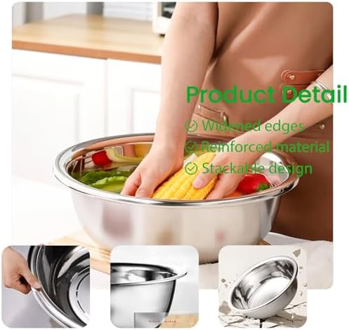 WUWEOT 3 Pack 10 Quart Large Mixing Bowl, Stainless Steel Oversized Salad Bowls, All-Purpose Metal Serving Basin for Home Commercial Prepping Baking Marinating Cooking Brining Mixing