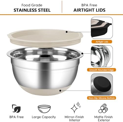 Mixing Bowls with Airtight Lids, 18pcs Stainless Steel Mixing Bowls Set