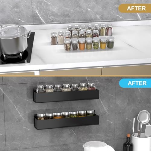 PMMASTO Adhesive Acrylic Spice Rack, Black- 2 Pack