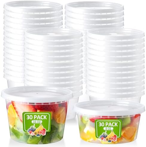 NEEBAKE 60 Set Deli-Containers-with-Lids: [8oz 16oz] Food-Storage-Containers Combo Pack, Airtight Plastic-Storage-Containers-with-Lids, Microwaveable & Freezer Safe To-Go-Containers