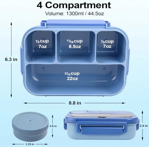 Bento Box Adult Lunch Box, Lunch Containers for Adults 44.5 Oz/5 Cup, Blue