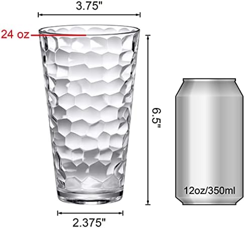 Amazing Abby - Iceberg - 24-Ounce Plastic Tumblers (Set of 8), Plastic Drinking Glasses, All-Clear High-Balls, Reusable Cups, Stackable, BPA-Free, Shatter-Proof, Dishwasher-Safe