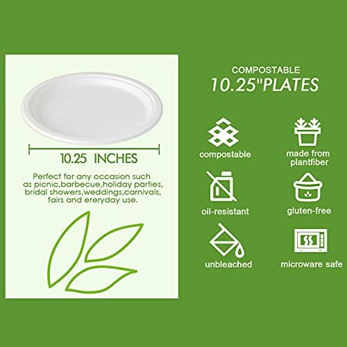 Vplus 150 Pack Compostable Bagasse Paper Plates 10.25 inch, White