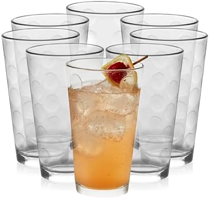 Libbey Reno Tumbler Drinking Glasses, Polka Dot Pattern Tall Glass Tumbler Set of 8, Compact, Fun Glass Cups Set for Everyday Use, Casual Parties