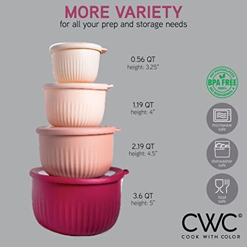 COOK WITH COLOR Prep Bowls with Lids- Wide and Deep Nesting Plastic Small Mixing Bowl Set with Lids, 8 Piece Set - Deep Bowls, Rose