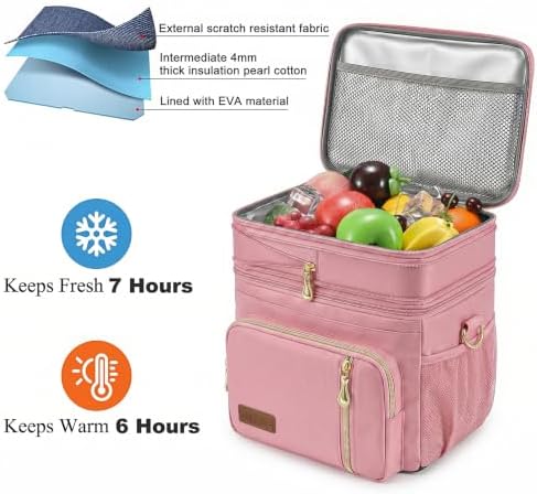 MIYCOO Lunch Bag for Women & Men, Expandable Double Deck Lunch Box, 15L