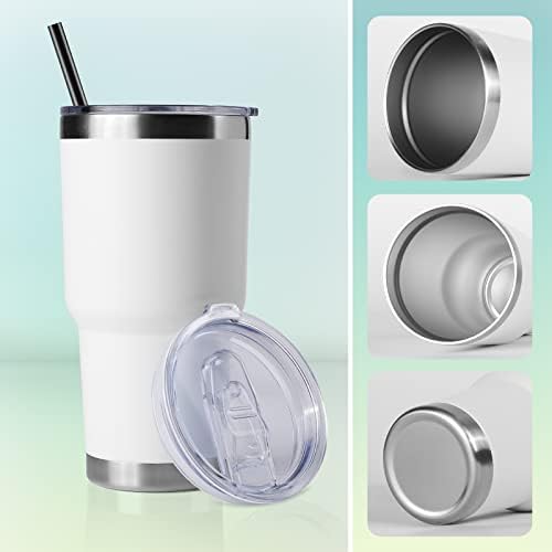 DOMICARE 30 oz Tumbler with Lid and Straw, Stainless Steel Tumblers Bulk, Insulated Vacuum Double Wall Travel Coffee Mug, Durable Powder Coated Tumbler Cups (White, 4)