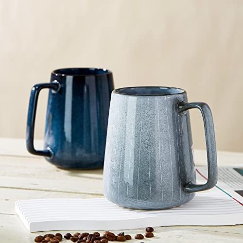 24 oz Large Ceramic Coffee mugs, Extra Large Cup, Big Handle (grey line)