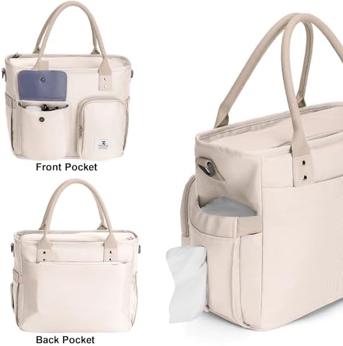 Hafmall Large Lunch Box for Women, Insulated Lunch Bag, Wide Opening, Beige