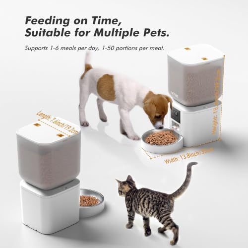 Automatic Cat Feeder - 8L/34 Cups Large Capacity Automatic Dog Food Dispenser with LCD Screen, Large Food Tray, Battery Operated, Timed Cat Feeder, Up to 50 Portions 6 Meals Per Day, Keeps Fresh