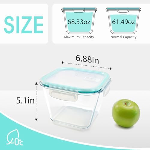 NUTRIUPS 2.0L Large Glass Food Storage Container, 6.8×5in