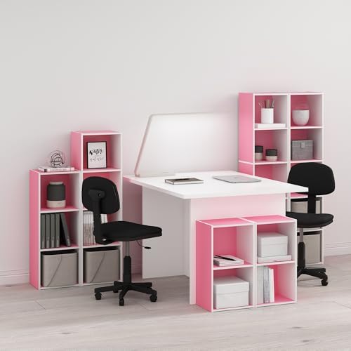 Furinno PASIR Book Shelf, 2-Tier Modern Bookshelf, Open Shelves Bookcase 9 x 12 x 21, Easy Assembly, for Living Room, Bedroom, Home Office, Pink/White
