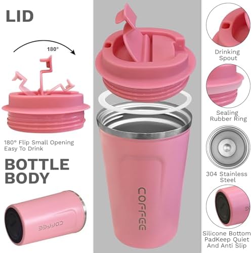 Insulated Travel Coffee Mug, Stainless Steel Coffee Cup with Leakproof Lid