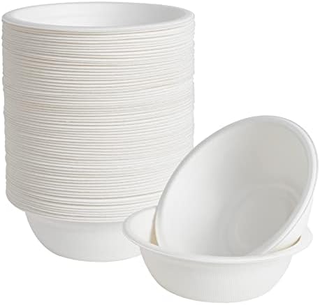 ECOLipak 150 Pack 16 oz Compostable Paper Bowls Disposable, White