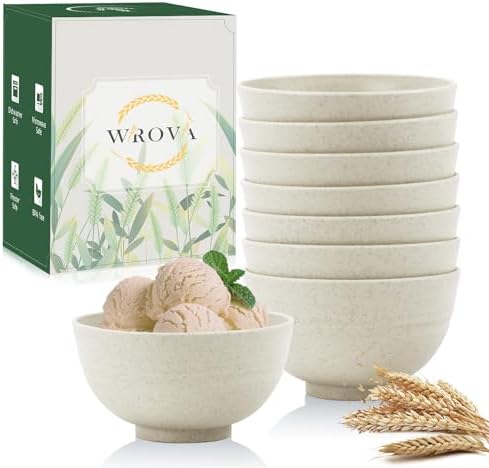 Wrova wheat straw dessert bowls 10oz set of 8 - Unbreakable snack Bowls for kids - Mini Bowls for Ice Cream,Snack and Fruits - Microwave & Dishwasher Safe Appetizer Bowl Sets - Beige