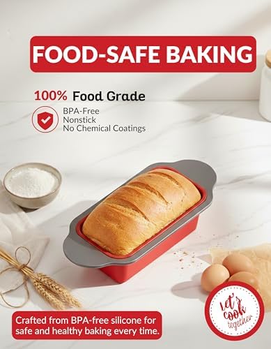 Boxiki Kitchen Premium Non-Stick Silicone Bread Loaf Pan, 9x5 Inches – Heavy-Duty Steel Frame, Non-Toxic, BPA & PFOA Free – Perfect for Pound Cakes, Breads, & More.