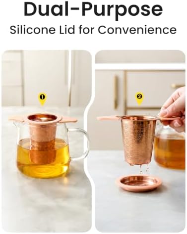 Tea Infuser for Loose Leaf Tea,Stainless Steel Tea Strainer with Silicone Handles,Extra Fine Mesh Tea Strainers for Loose Tea Filter Fine Tea Leaves Effectively,Fits TeaPots/Mugs (Rose gold)