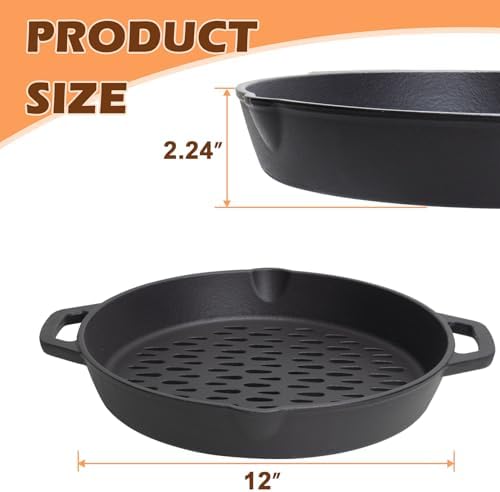 12" Round Cast Iron Grill Basket with Dual Handles – For Veggies/Fish/Meat