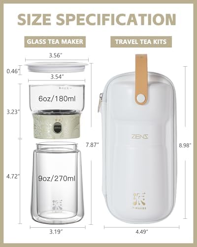 ZENS Glass Tea Infuser Pot, Modern One Touch Tea Maker for Tea Steeping