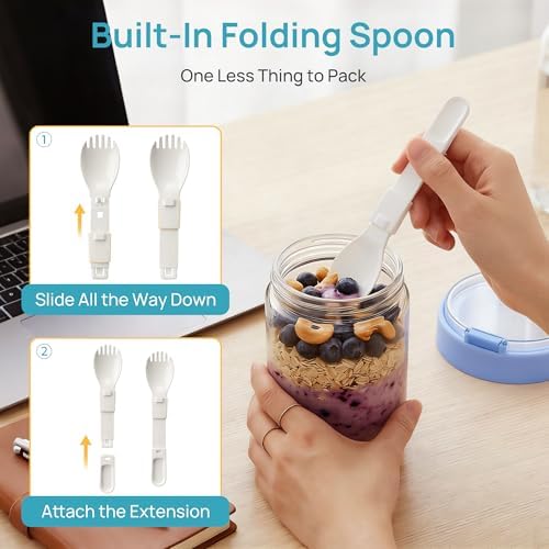 Vtopmart 6 Pack 16oz Glass Overnight Oats Container with Spoon, Compartment