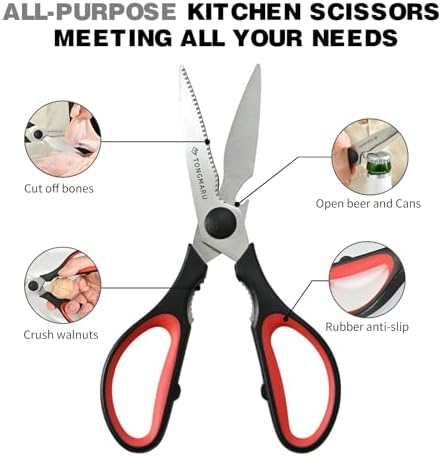 Kitchen Cooking Shears Heavy Duty Kitchen Scissor with, Detachable, All Purpose Scissors, Dishwasher Safe Scissors, Serrated Blades, Nutcracker and Bottle Opener function included (1 Pack)