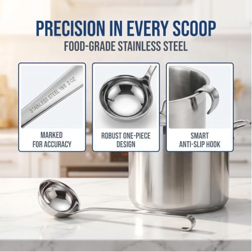 3-Pack Stainless Steel Soup Ladle Set with Hooked Long Handle 1 oz