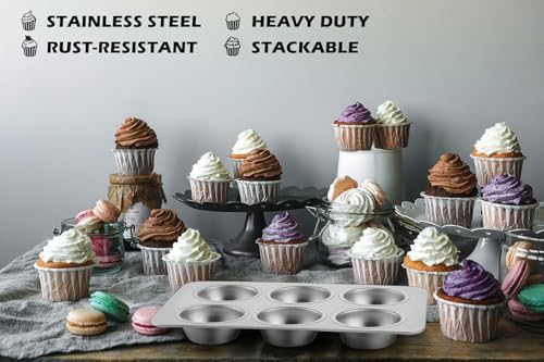 Leonyo Non-Toxic Stainless Steel Muffin Cupcake Pan 6 Cup, 2 Pack