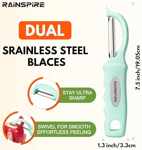 Rainspire Vegetable Peeler Potato Peelers for Kitchen, Sharp Stainless Steel Blades Veggie, Comfortable Handle Fruit Peeler, Carrot Peeler Apple Peeler Dishwasher Safe, Mint Green, 2-Pack
