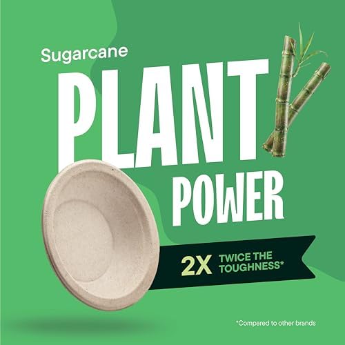100% Compostable Paper Bowls - 12 oz [125-Pack] Heavy Duty Soup Bowls