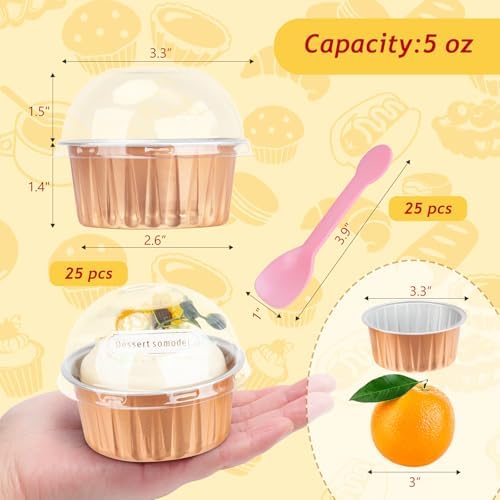 LNYZQUS 5oz Dot Cake Cups with Dome Lids, Cupcake Tins Mini Cake Pans