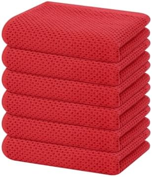 Homaxy 100% Cotton Waffle Weave Kitchen Dish Towels 6-Pack, Red