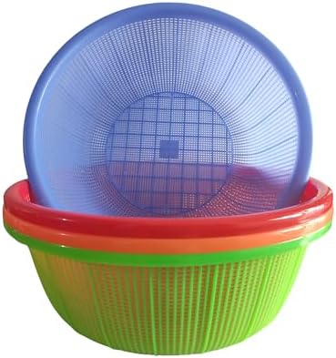 4 Pcs Large Plastic Wash Basket Round Perforated Colander Wash Vegetables and Fruits Drain Cooked Pasta Kitchen Essentials Food Strainer Basket Strainer Kitchen Blue Green Red Orange color
