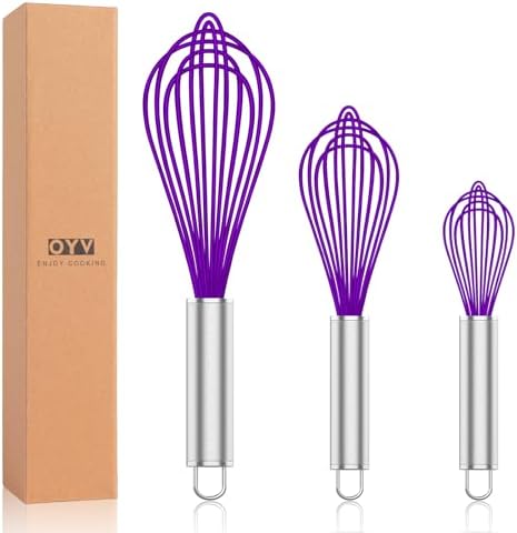 OYV Purple Silicone Whisk Set of 3, 8/10/12 Inch, Non-Scratch