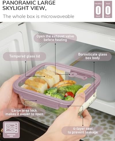 5-Pack Borosilicate Glass Containers with Tempered Lids, 35.2oz/4.4 Cup Airtight Meal Prep Set, Microwave/Freezer Safe (Pink)