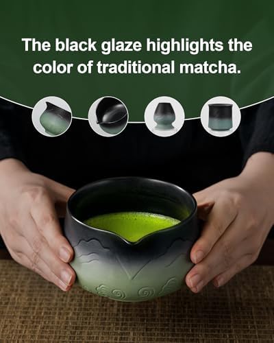 ZENS Premium Matcha Whisk Set with Blooming Cup, 7pcs Matcha Set, Green
