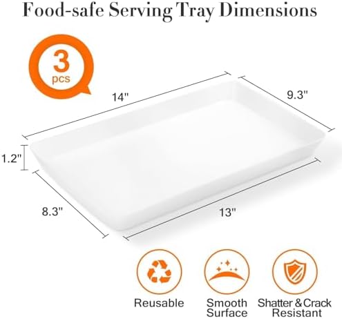 WOWBOX 3 pcs Serving Tray for Entertaining, Serving Platters for Fruit, Cookies, Dessert, Snacks, Reusable Plastic Trays for Serving Food and Pantry Organization in Kitchen & for Parties