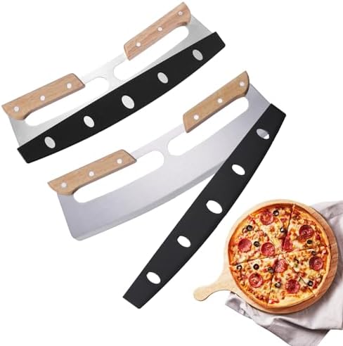 2 Pack Pizza Cutter Rocker with Wood Handles & Protective PP Cover