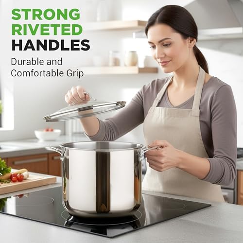 NutriChef 12 Quart Stainless Steel Stock Pot with Lid | Induction Cookware for Home & Commercial Use | Heavy Duty Cooking Pot for Boiling or Simmering Soup, Pasta, Seafood, and Sauces