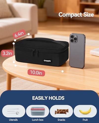Gloppie Small Lunch Bag, Insulated Lunch Box for Adults & Kids, Black.
