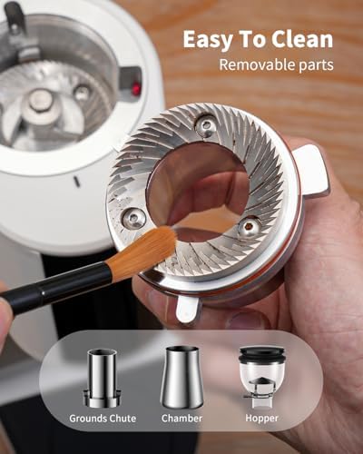 SHARDOR 64mm Flat Burr Coffee Grinder, 100 Settings, Anti-Static, White