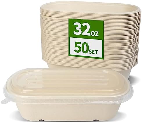 32 oz Disposable Meal Prep Containers with Lids 50 Pack