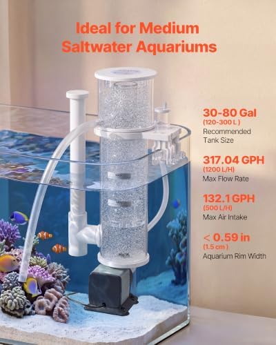 VEVOR Protein Skimmer for 30-80 Gal Saltwater Aquarium Hang On with DC Pump, Protein Skimmer with DC Pinwheel Pump, Adjustable Control, for 30-80 Gal Medium Saltwater Aquariums & Reef Tank Fish Tank