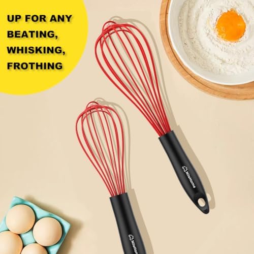 NileHome Silicone Whisk Set 8" 10" 12" Kitchen Whisk Red,3-pack